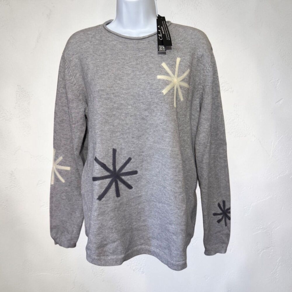 Charlie B Hollister Snowflake Sweater Medium NWT Gray Knit Plush Pullover Top